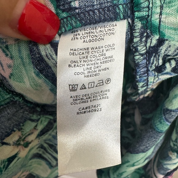 LOFT PALMS HENLEY SHIRT DRESS. TROPICAL PRINT. BELTED WAIST, FLOUNCY HEM. GUC - Picture 10 of 14